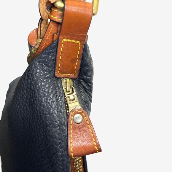 Dooney & Bourke AWL Pebbled Leather Hobo Black British Tan Trim Vintage - Picture 16 of 16